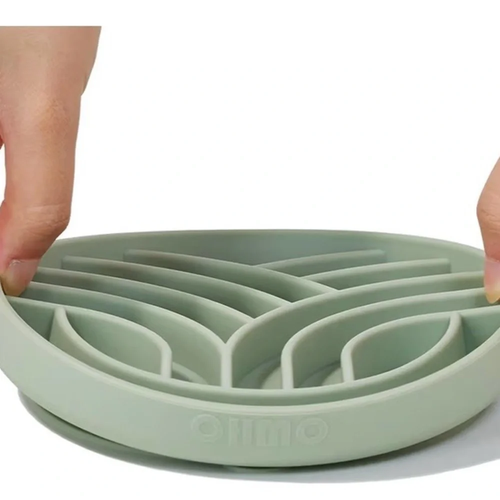 Silicone Round Puzzle Feeder Bowl in Sage Green